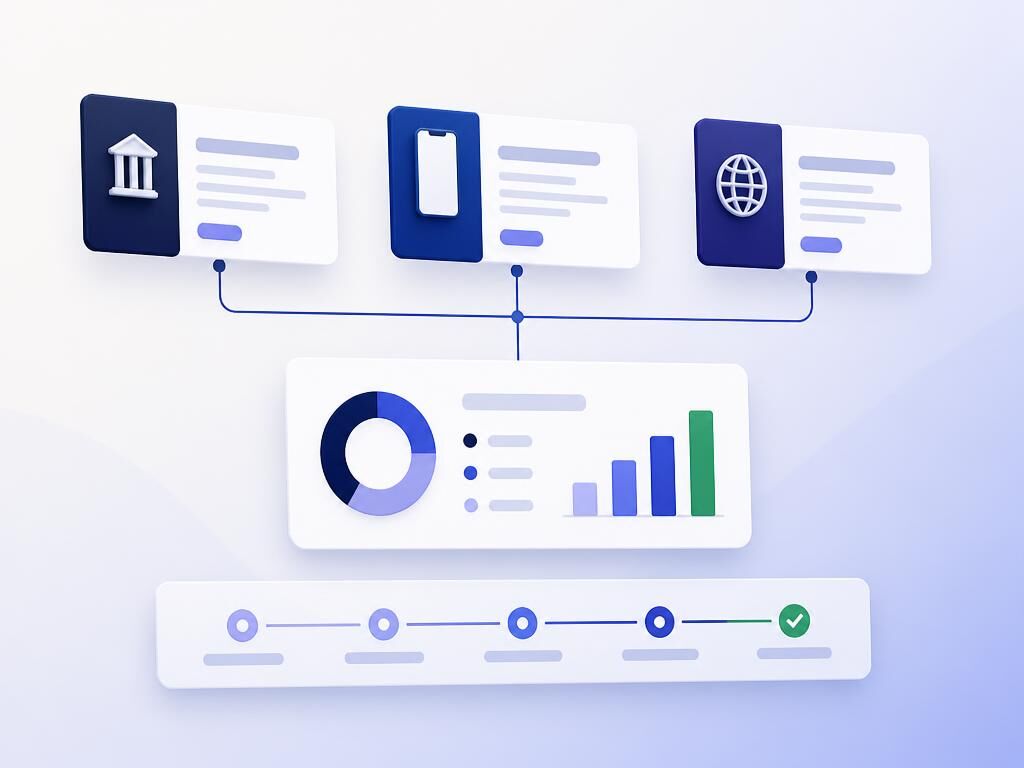 Illustration of marketing channels feeding a performance dashboard